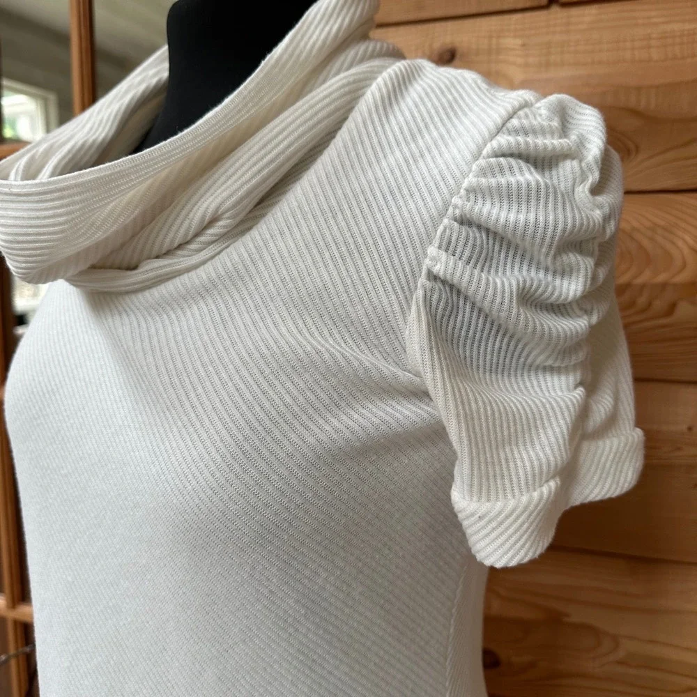 Robbie Bee White Ribbed‎ Cowl Neck Short Sleeve A-Line Dress Size M - Picture 7 of 10